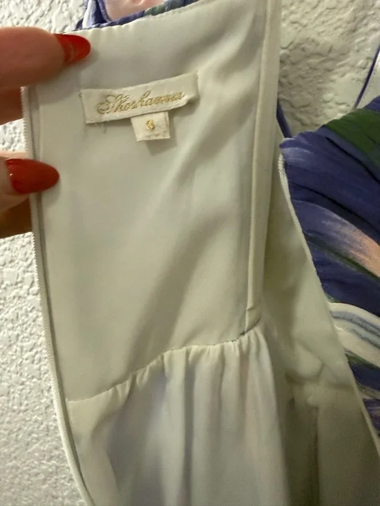 Purple Blue Abstract Print Dress | Flowy Fit & Flare Mini | 100% Silk | Size 8 - Picture 13 of 16